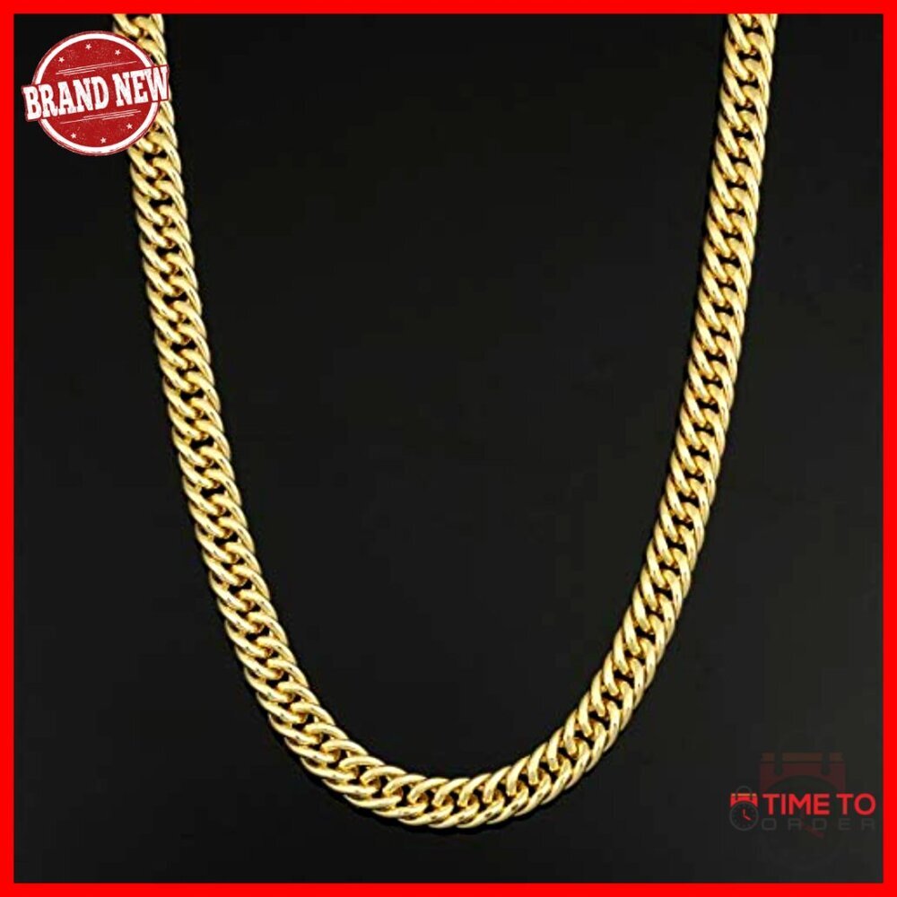 Solid 14k Gold Filled 7mm Double Curb Chain Necklace Statement Jewelry - Picture 2 of 7